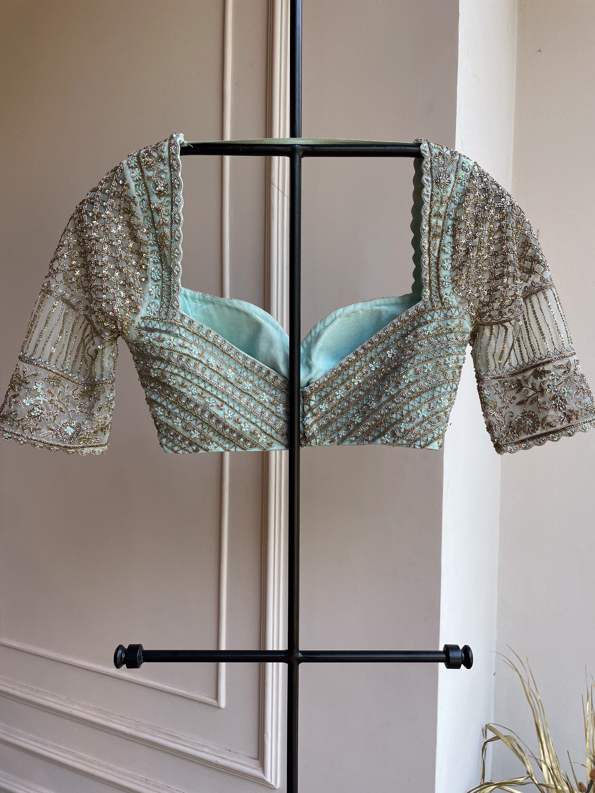 DS-Ishaa Hand Embroidered Blouse - Ice Blue