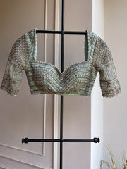 DS-Ishaa Hand Embroidered Blouse - Ice Blue