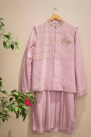 DS - lavender chikankari jacket with kurtha