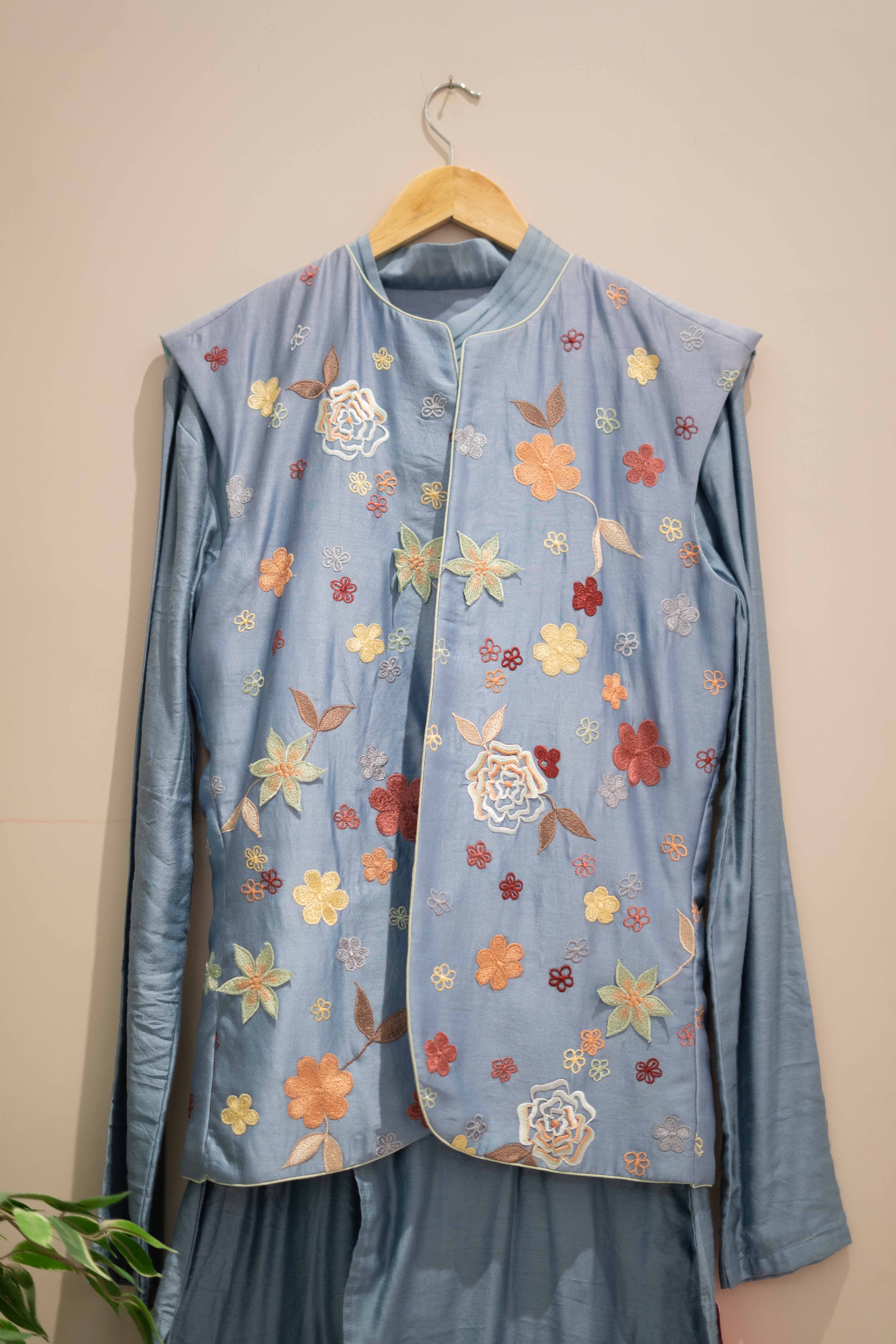 DS - blue embroidery jacket with kurtha