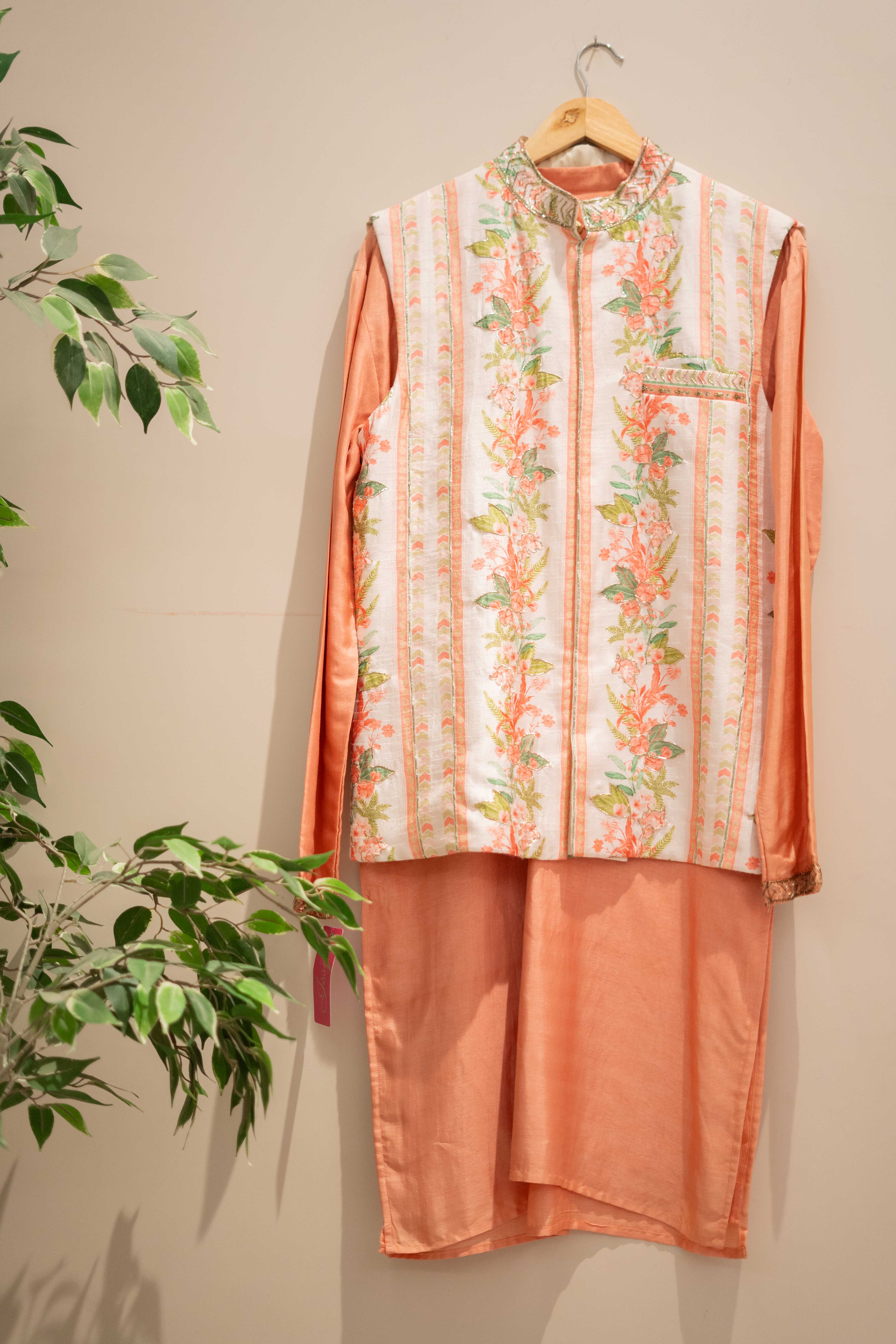 DS - Coral floral jacket with kurtha