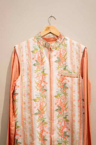 DS - Coral floral jacket with kurtha