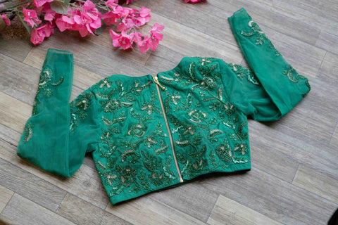 Green embroidery blouse