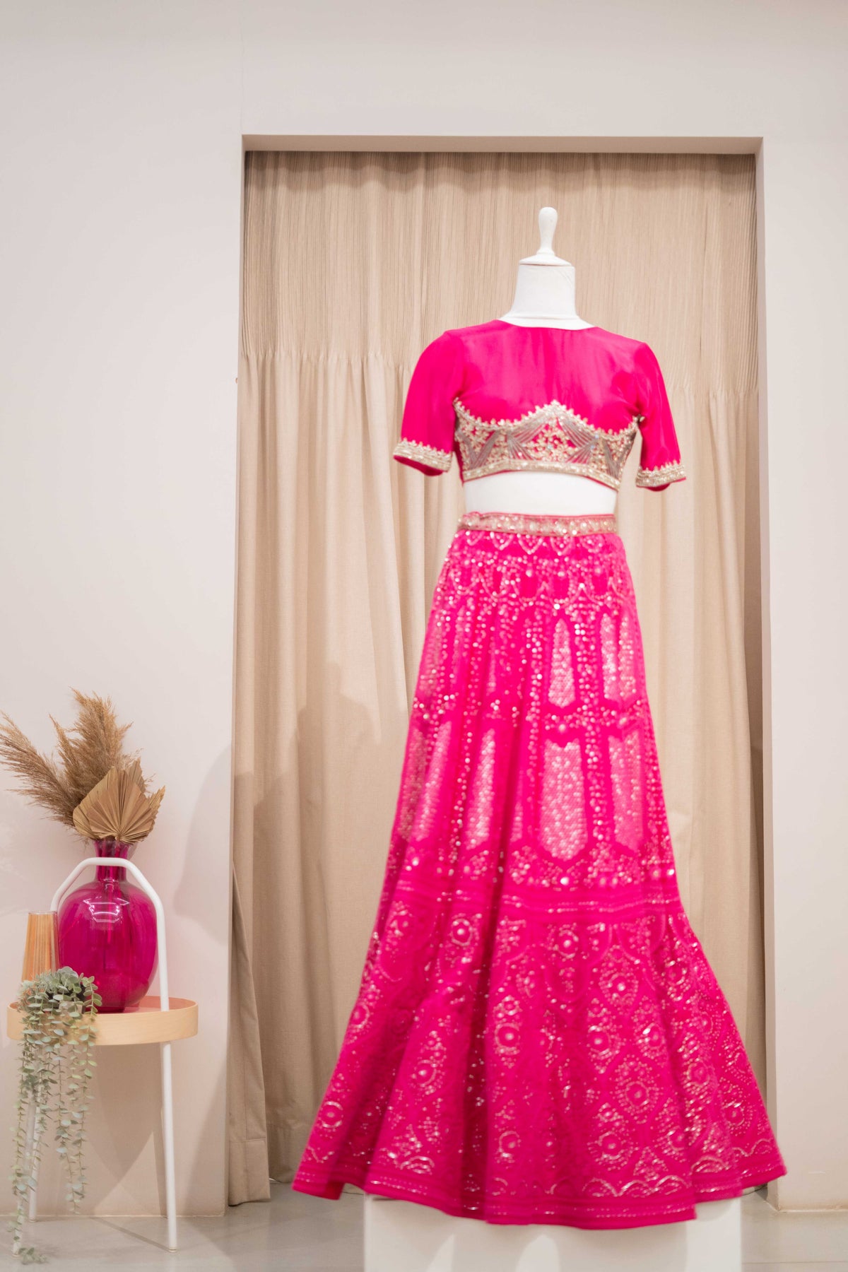 DS - hot pink chikankari lehenga with embroidered blouse