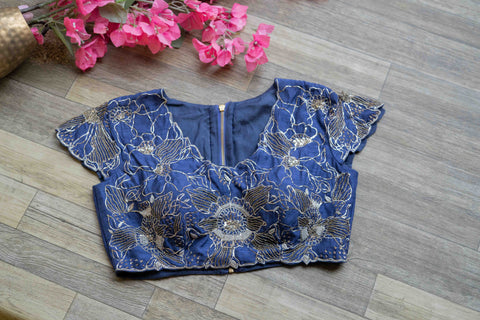 Bluish grey embroidery blouse