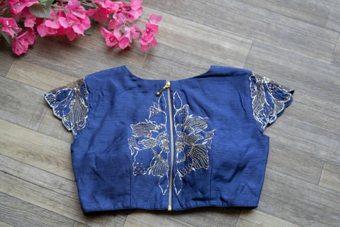 Bluish grey embroidery blouse