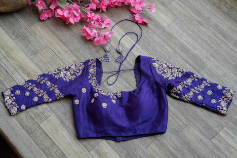 Purple rawsilk embroidered blouse
