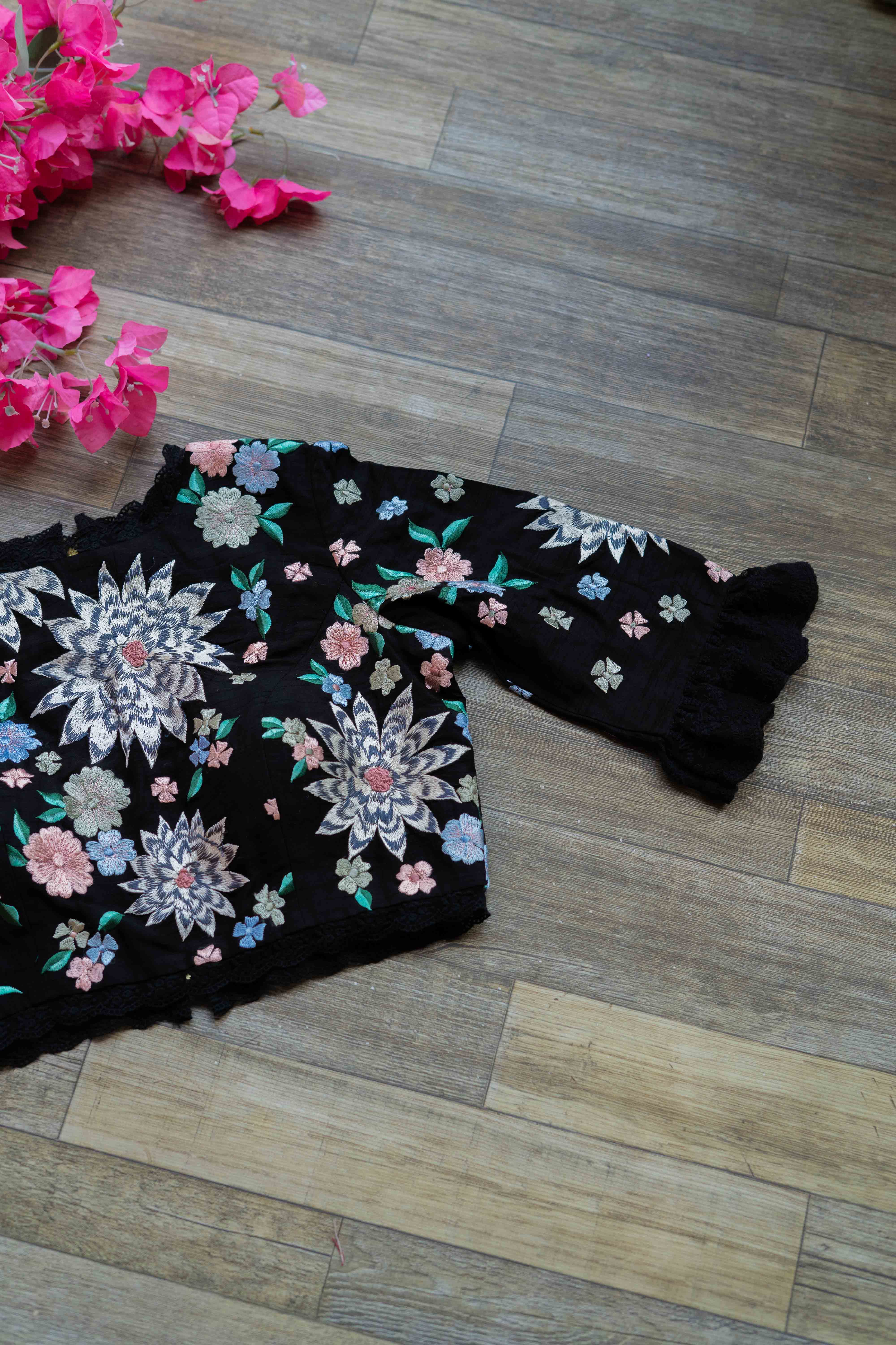 Black thread embroidered blouse