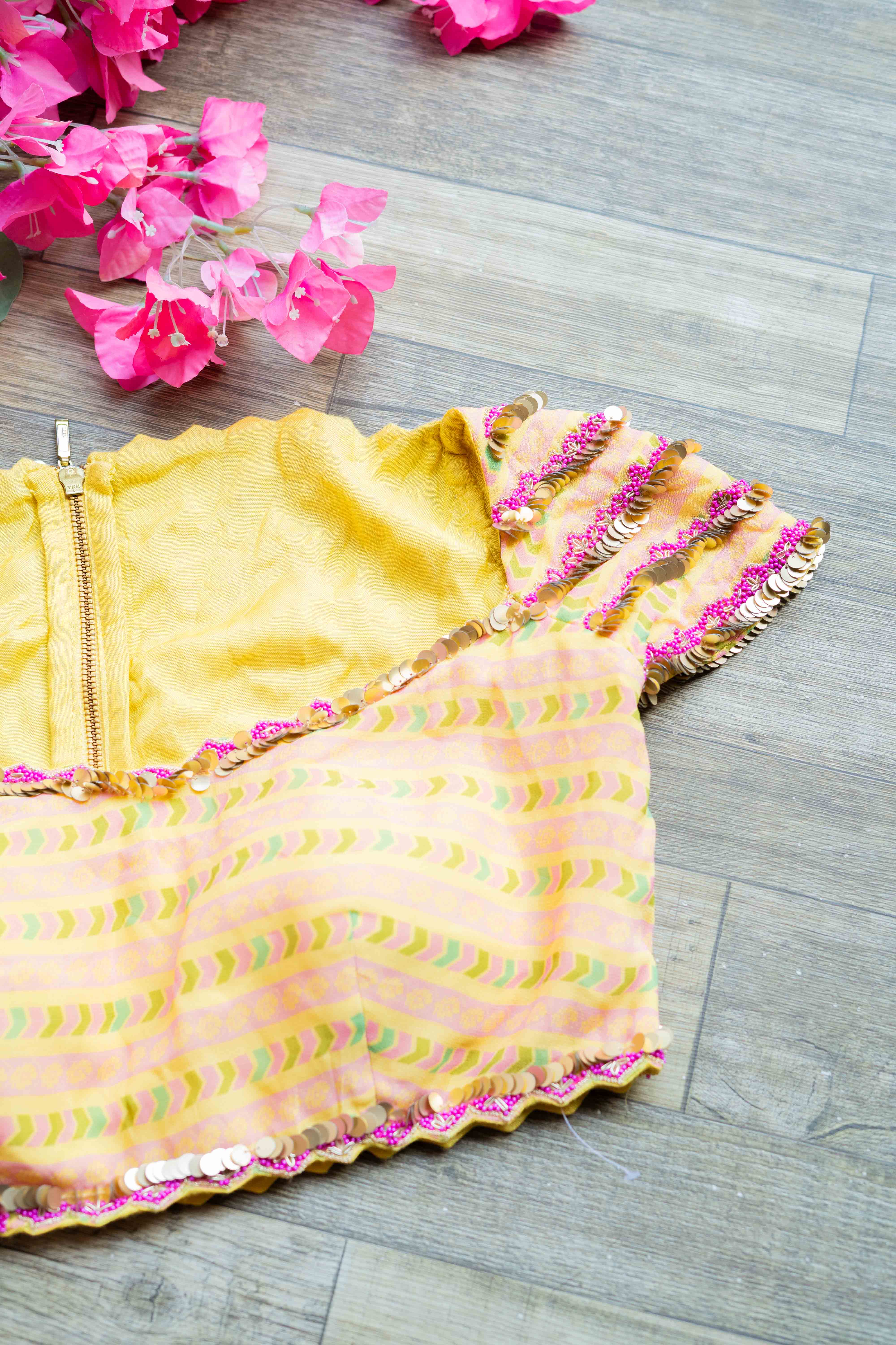 Yellow floral embroidered blouse