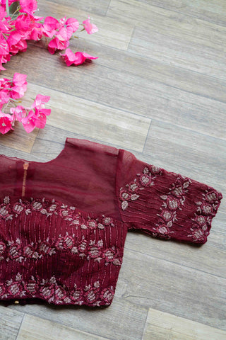 Burgundy netted embroidered blouse