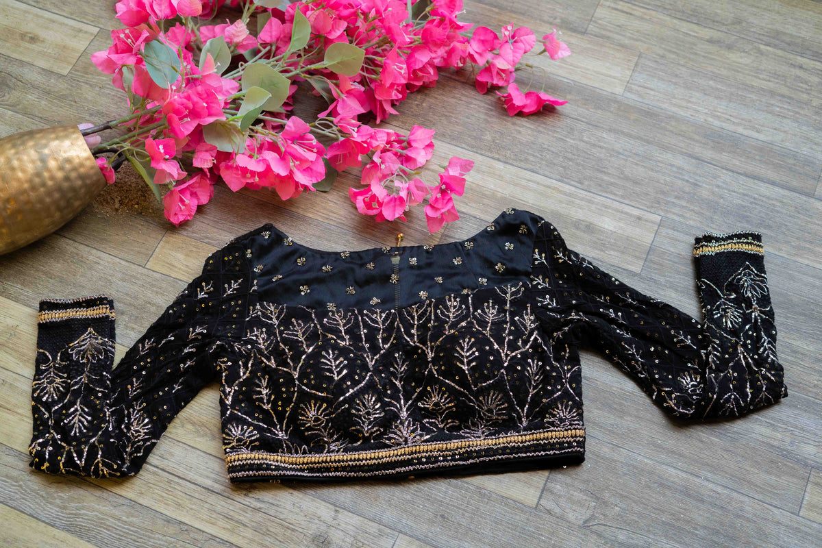 Black chikankari embroidered blouse