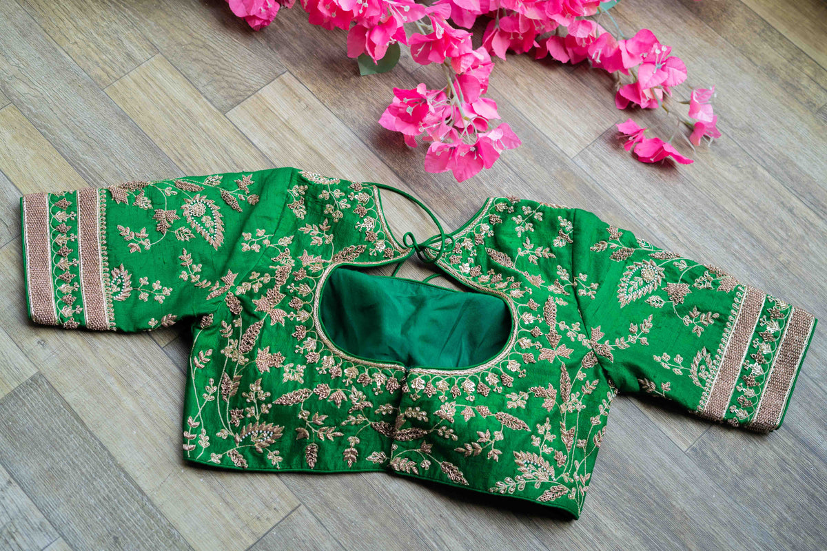 Green rawsilk blouse