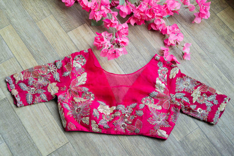 Pink rawsilk embroidered blouse