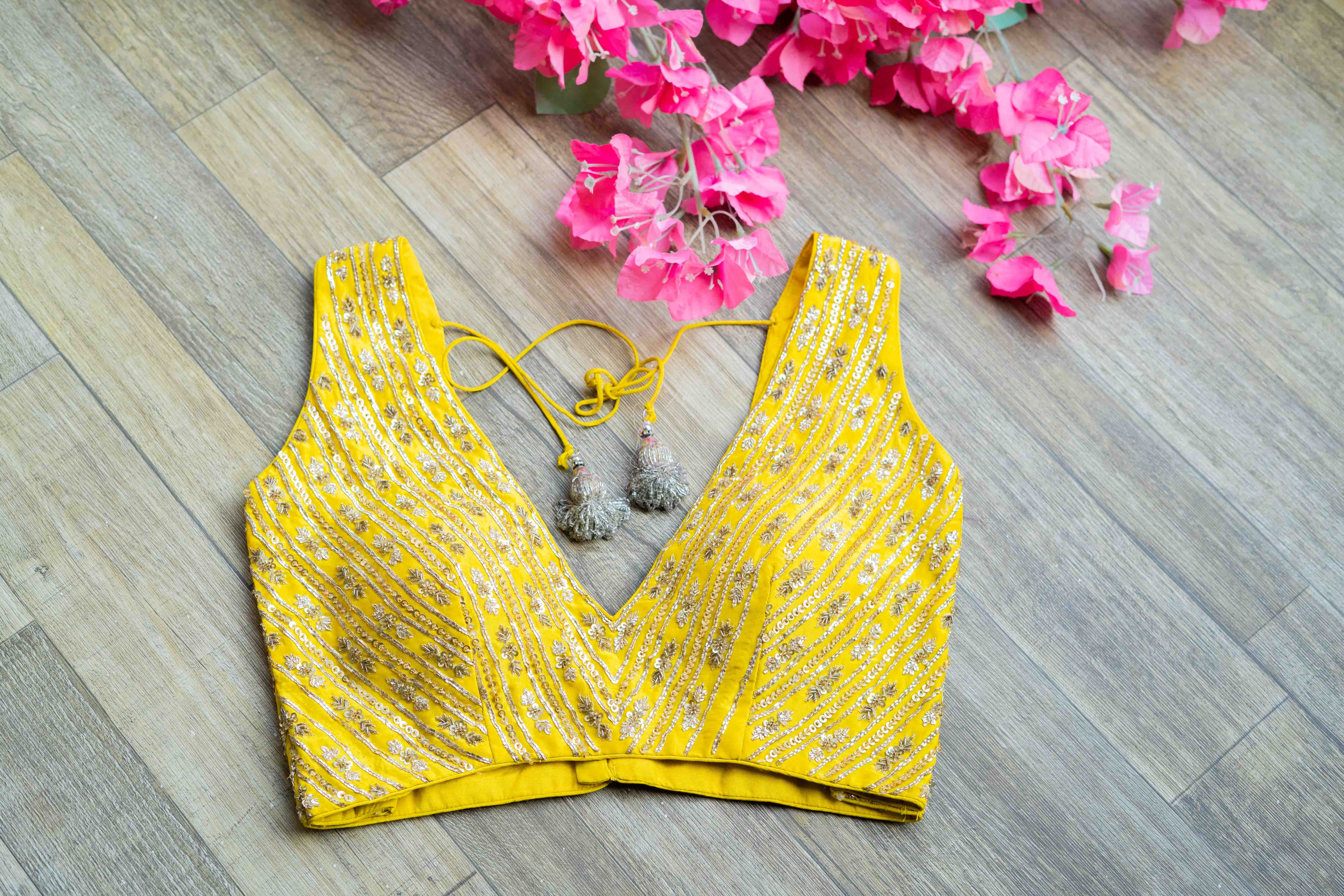 Yellow rawsilk embroidered blouse
