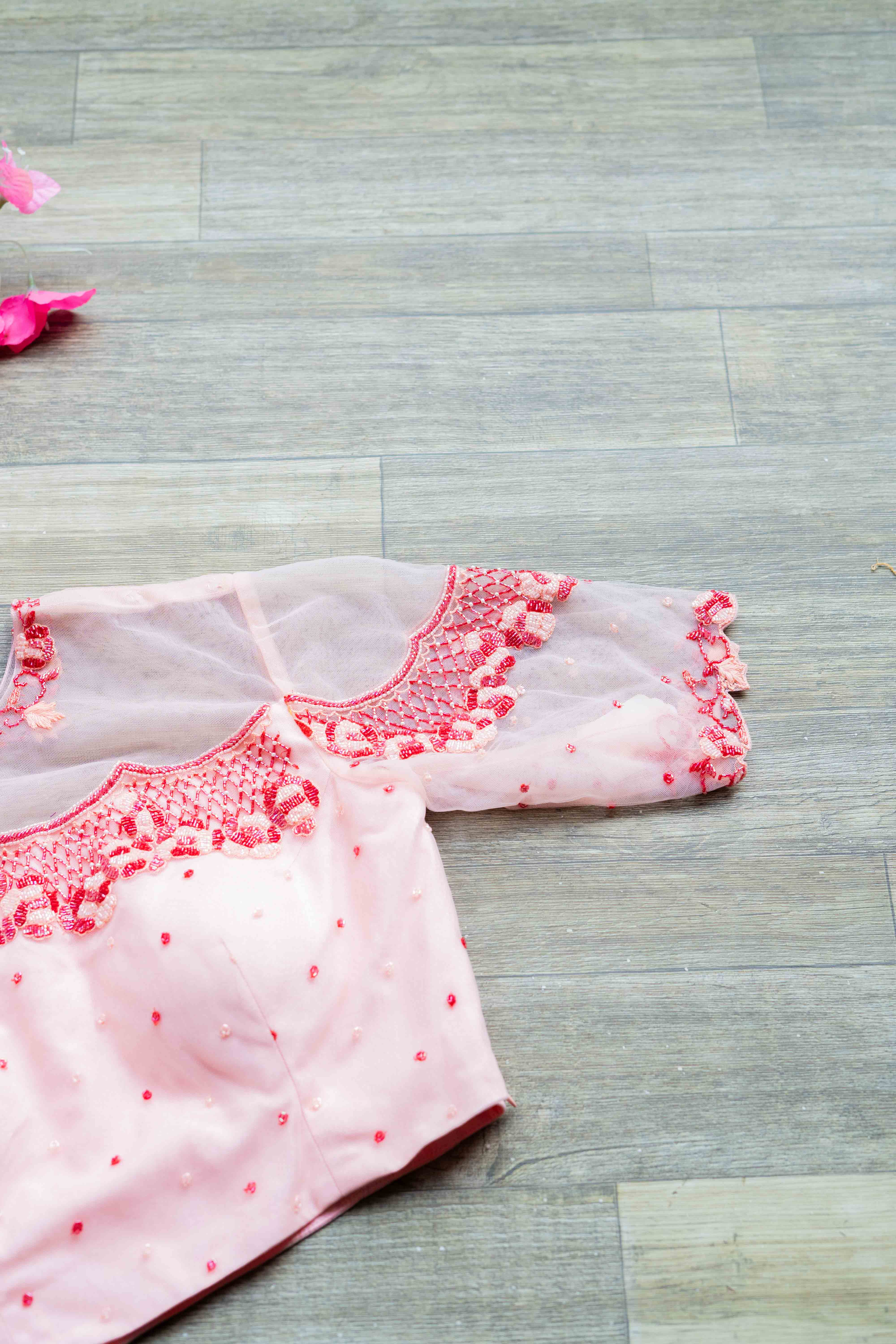 Peach netted embroidered blouse