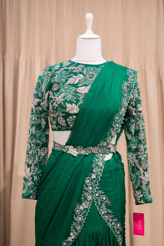 DS - forest green drape saree
