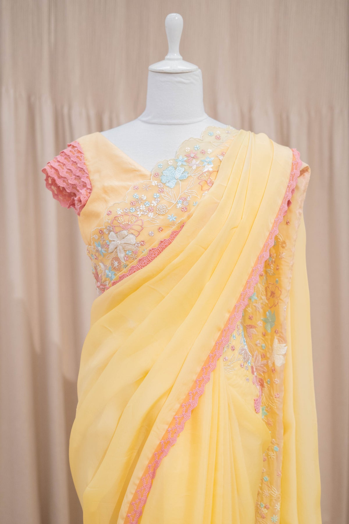 DS - yellow thread embroidered saree