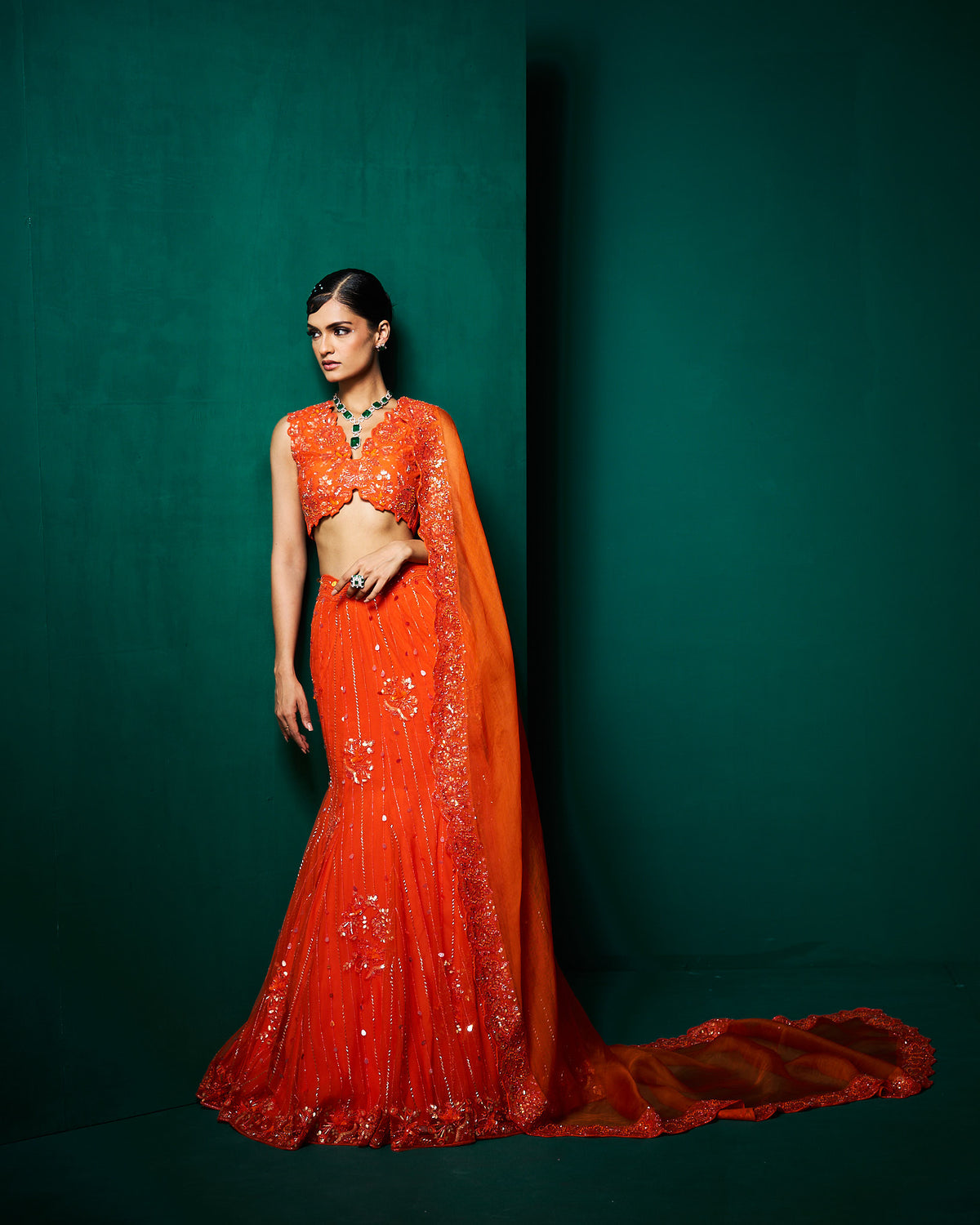 Niri Lehanga set WITHOUT Dupatta -persimmon Orange