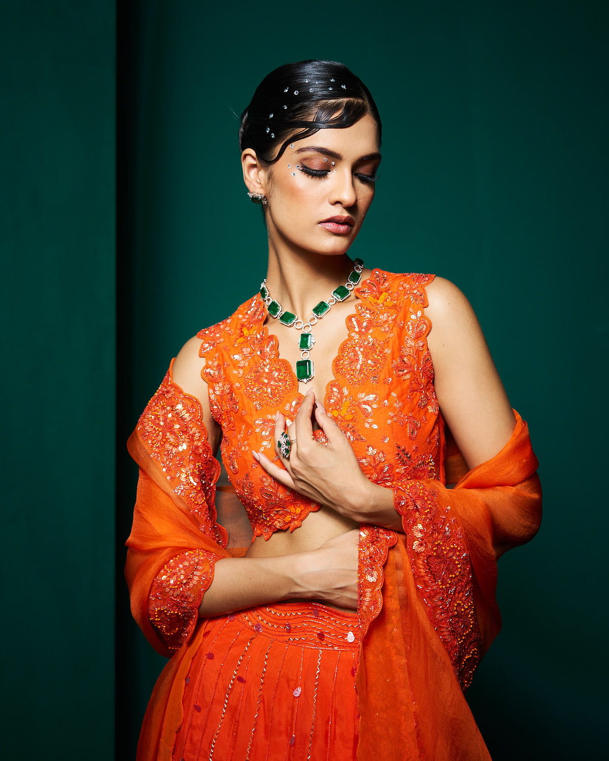 DS - Niri Lehanga set with Dupatta -persimmon Orange