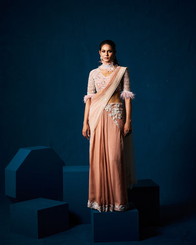 Rivi drape saree with blouse - Mocha Beige