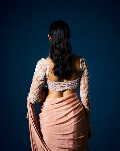 Norali drape saree with blouse- Mocha Beige