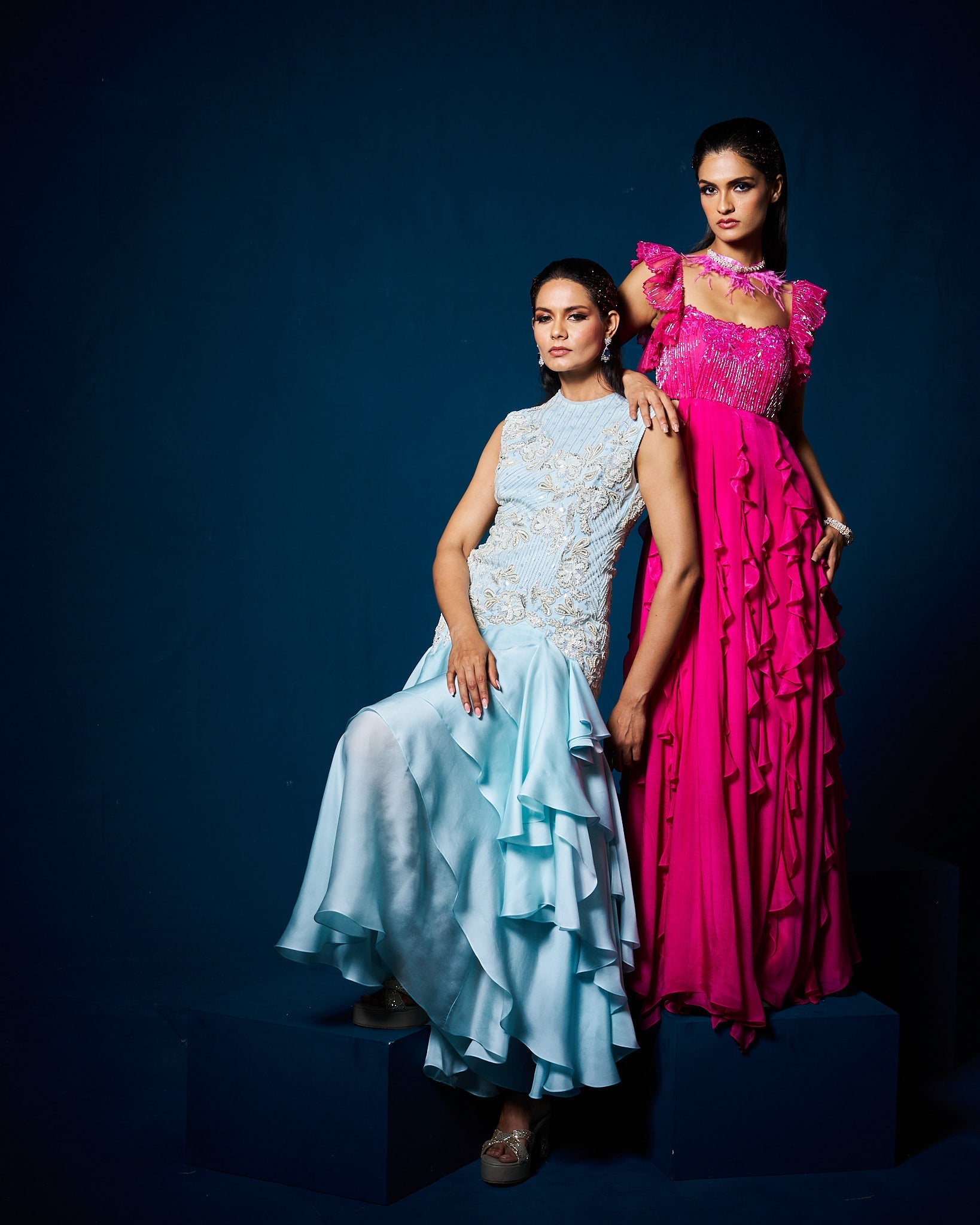 Via ruffle gown - Ice Blue