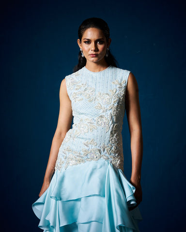 DS - Via ruffle gown - Ice Blue