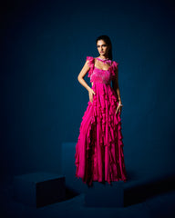 Display Product - Karla ruffle gown - Fuchsia pink