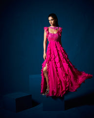 Display Product - Karla ruffle gown - Fuchsia pink