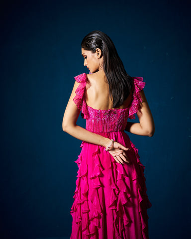 karla ruffle gown - Fuchsia pink