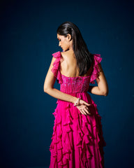 Display Product - Karla ruffle gown - Fuchsia pink