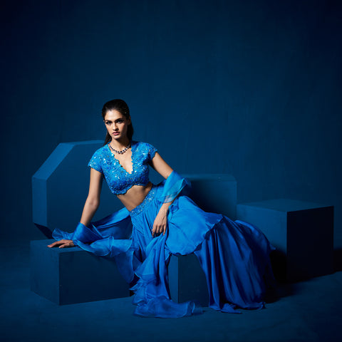 zeena Lehanga set with ruffle
dupatta - Sapphire Blue