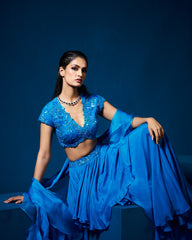 Display Product - Zeena Lehanga set with ruffle dupatta - Sapphire Blue