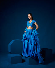 Display Product - Zeena Lehanga set with ruffle dupatta - Sapphire Blue