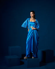 Zera drape skirt set with cape - Sapphire Blue