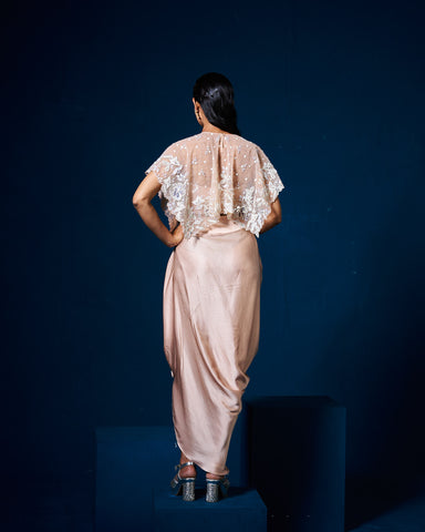 Nessa drape skirt set with cape -
Beige