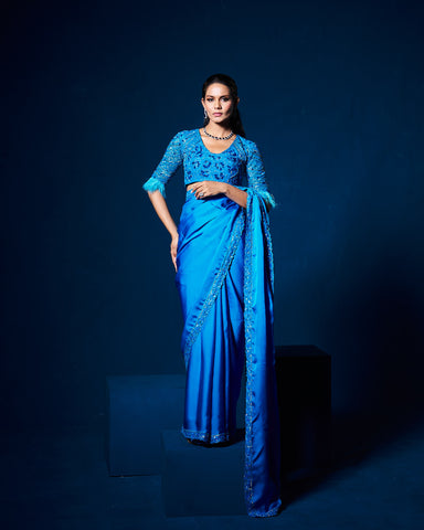 Davina saree with Blouse - sapphire blue