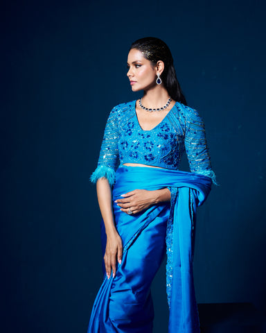 Davina saree with Blouse - sapphire blue