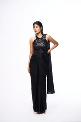 Baily Drape Saree With Top - Black