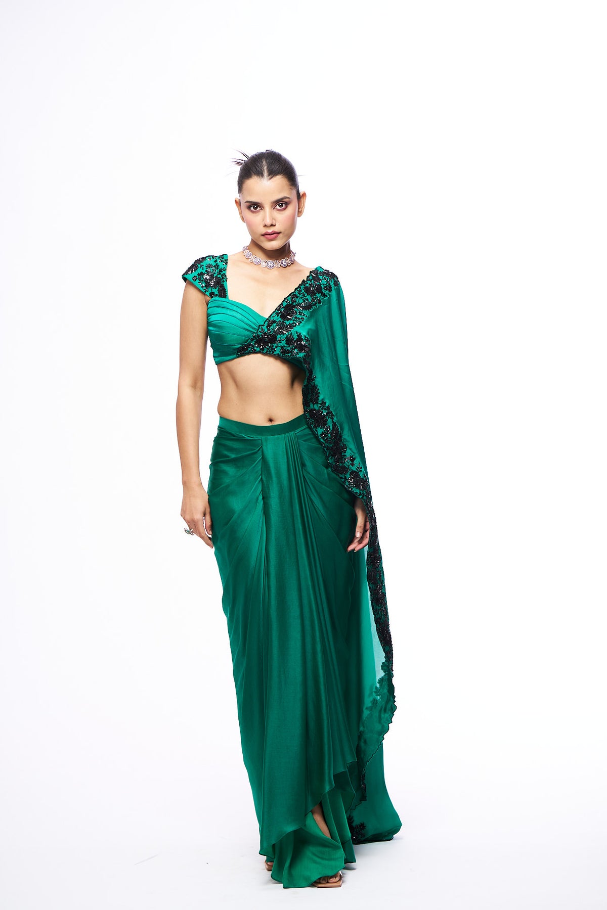 Shirly Skirt Set With Detachable Dupatta - Green