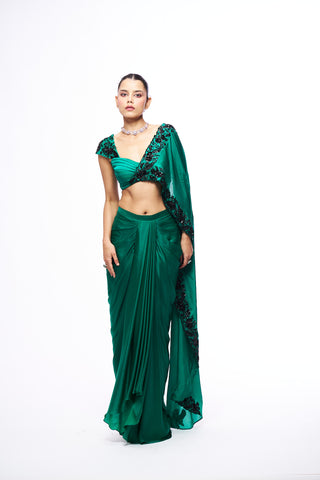 Shirly Skirt Set With Detachable Dupatta - Green