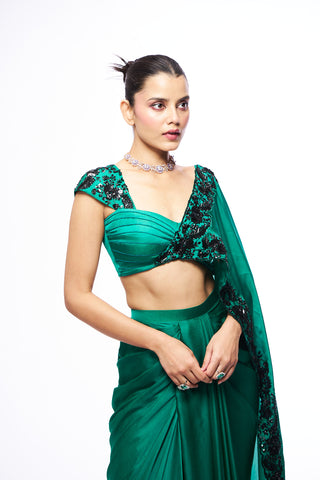 Shirly Skirt Set With Detachable Dupatta - Green