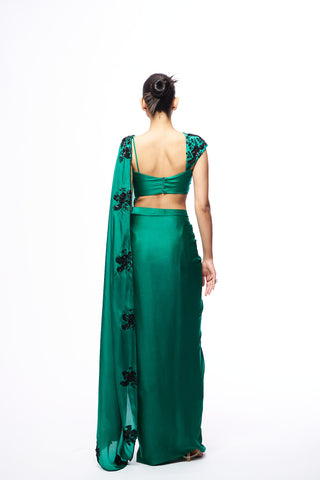 Shirly Skirt Set With Detachable Dupatta - Green