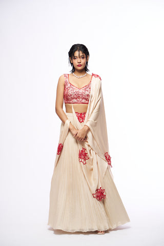 Missie Lehenga Set With Draped Dupatta - Ivory