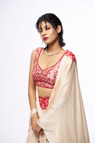 Missie Lehenga Set With Draped Dupatta - Ivory