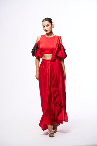 Selma Drape Saree With Blouse - Red