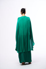 Ellie Skirt Set With Draped cape - Green