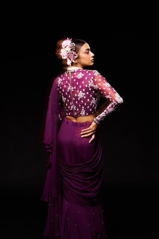 Mira drape saree - wineberry