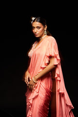 Willow drape saree - coral haze