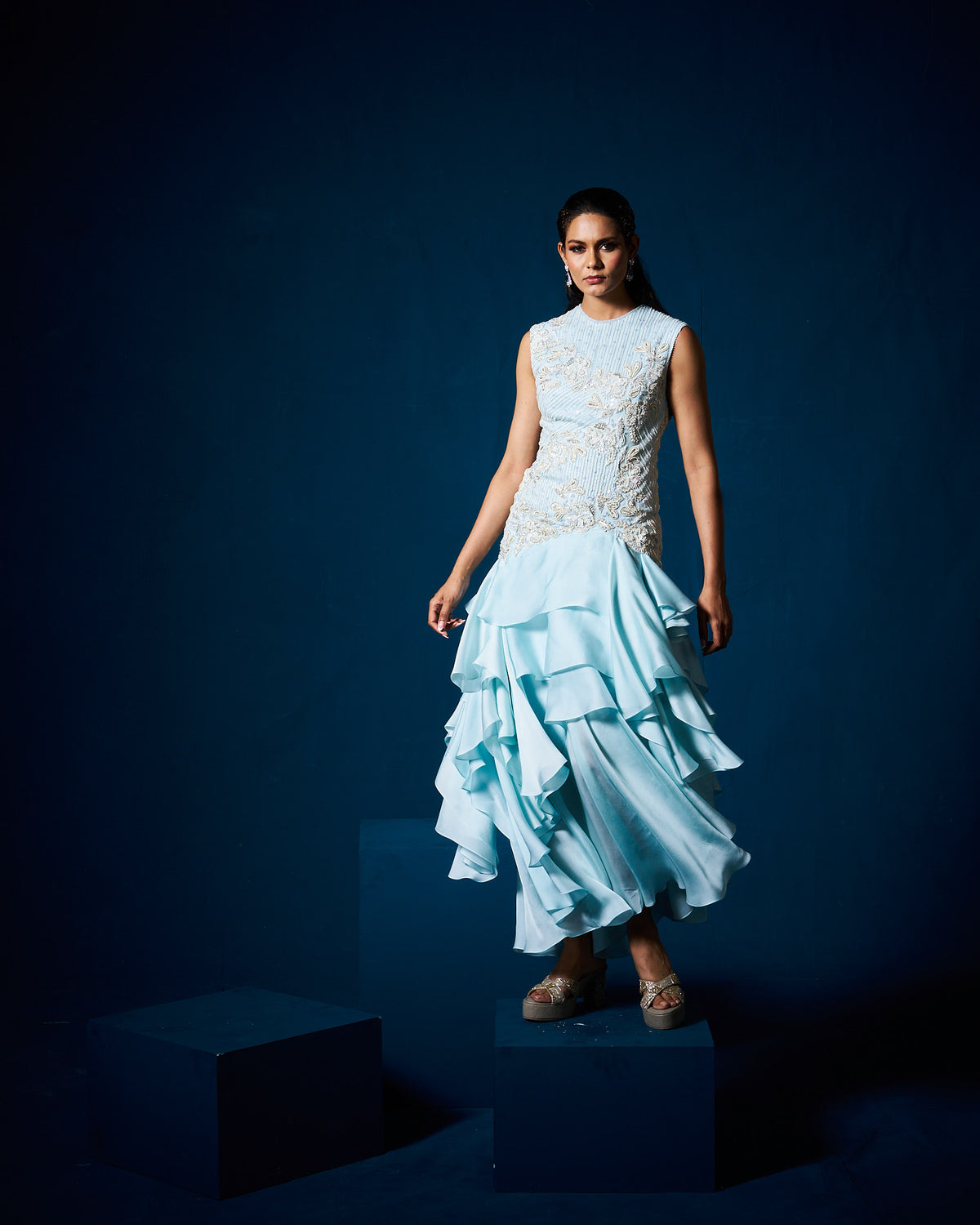 DS - Via ruffle gown - Ice Blue